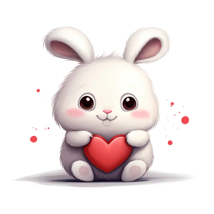 Cute White Bunny Holding a Heart