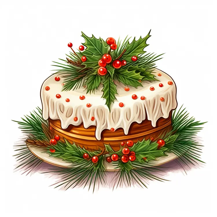 Christmas Cake with Holly and Berries