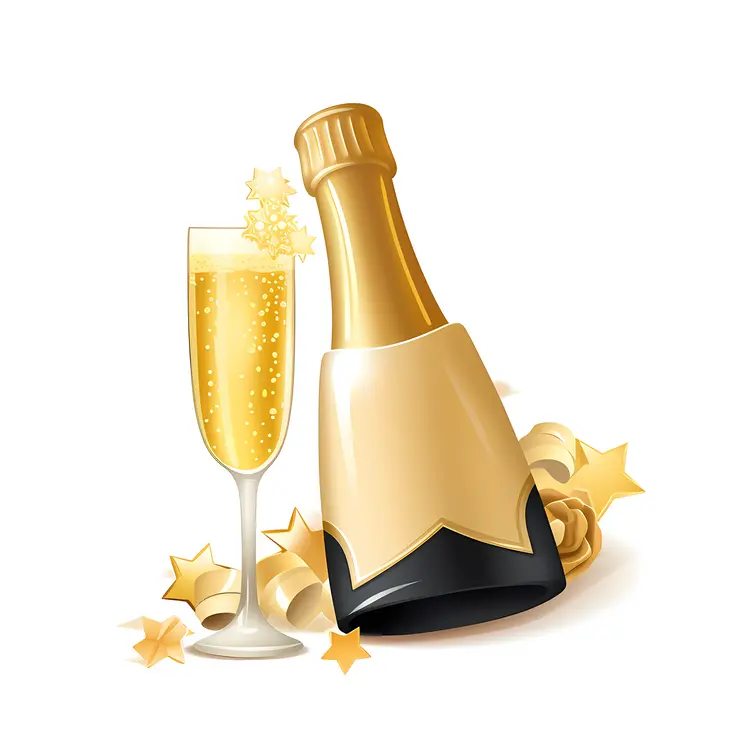 Champagne Bottle with Glass
