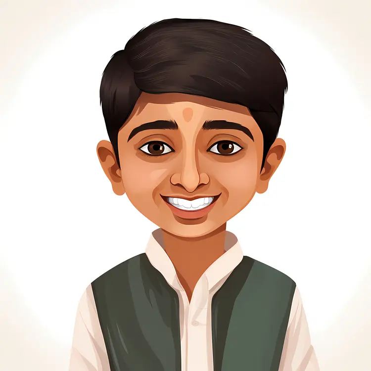 Smiling Cartoon Boy in Traditional Clothing