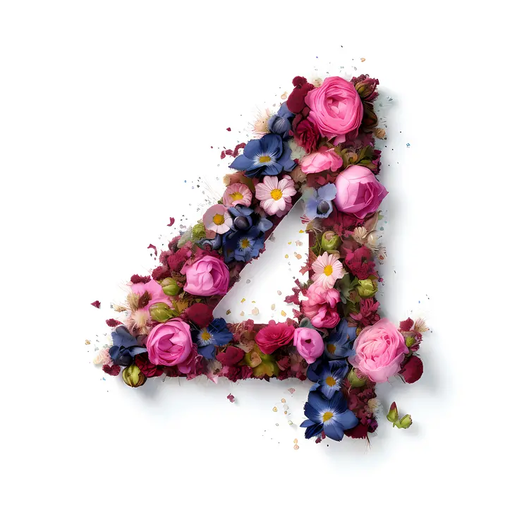 Number 4 with Colorful Flowers