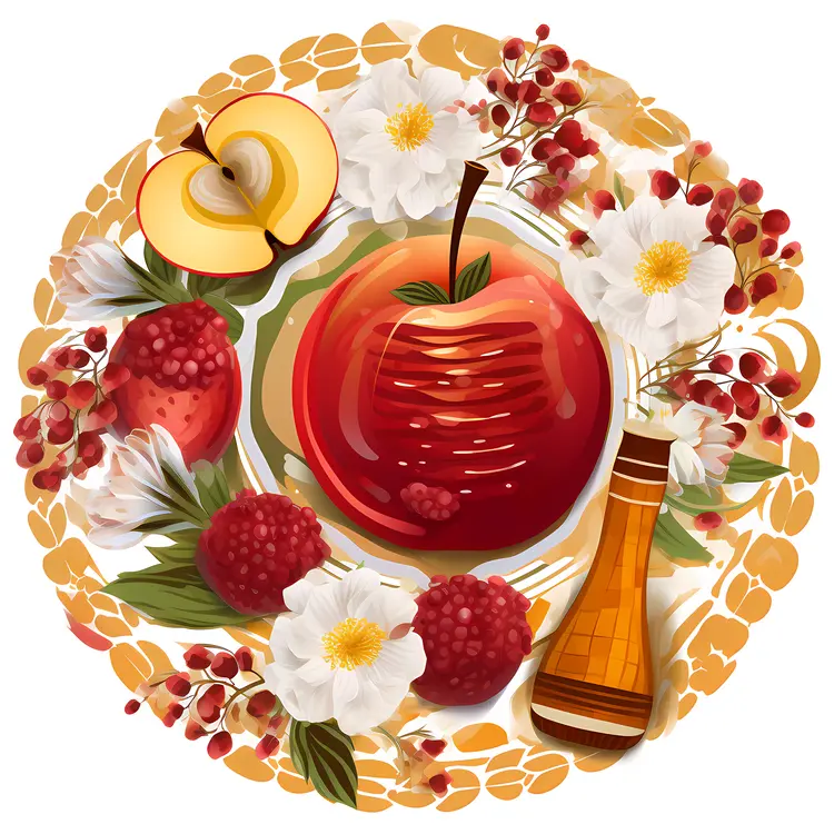 Beautiful Apple and Honey Illustration for Rosh Hashanah