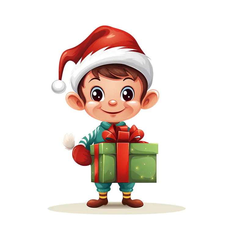 Elf Holding a Christmas Gift