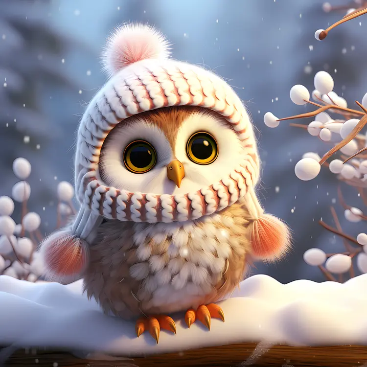 Cute Owl in Winter Hat