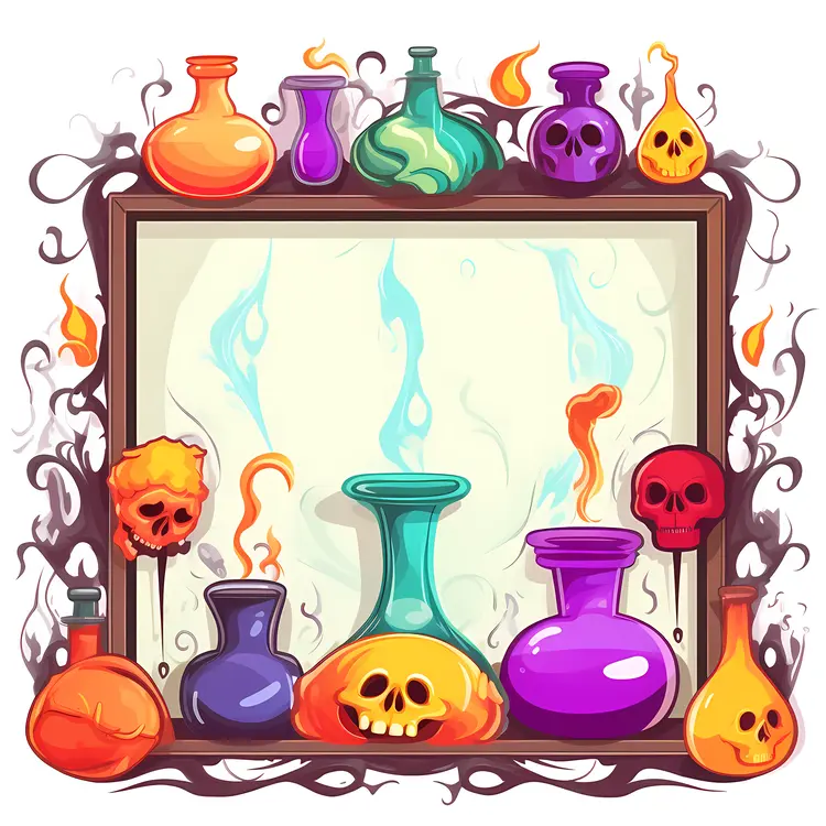 Potion Bottles and Skulls Frame