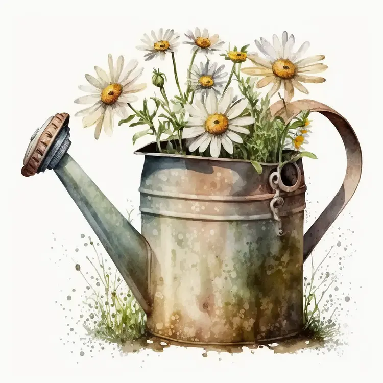 Rustic Watering Can with Daisies