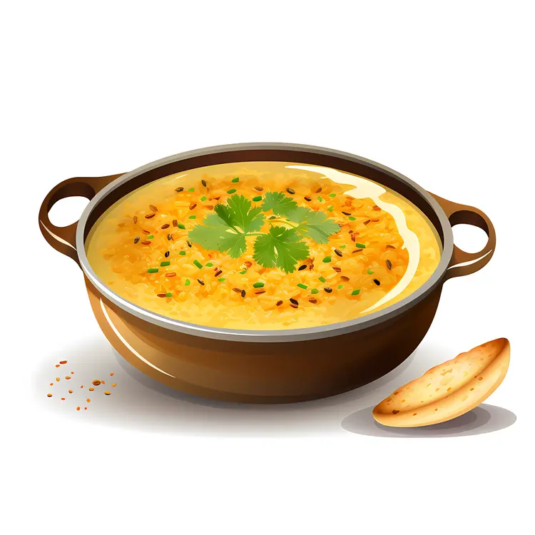 Delicious Soup in a Brown Bowl with Bread