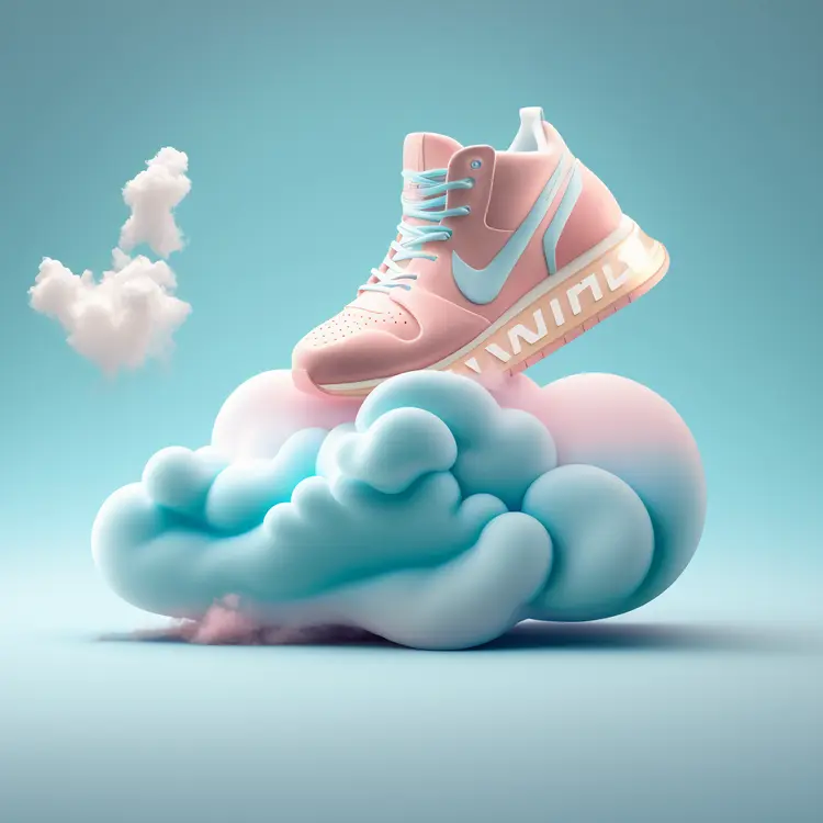 Stylish Pink Sneaker on a Cloudy Background