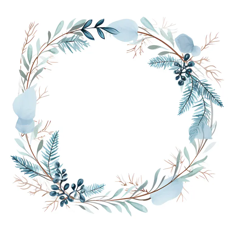 Blue Leaves and Branches Wreath