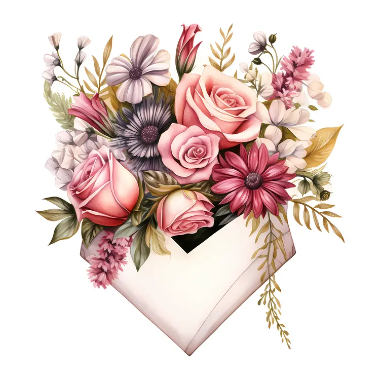Beautiful Bouquet of Flowers in an Envelope