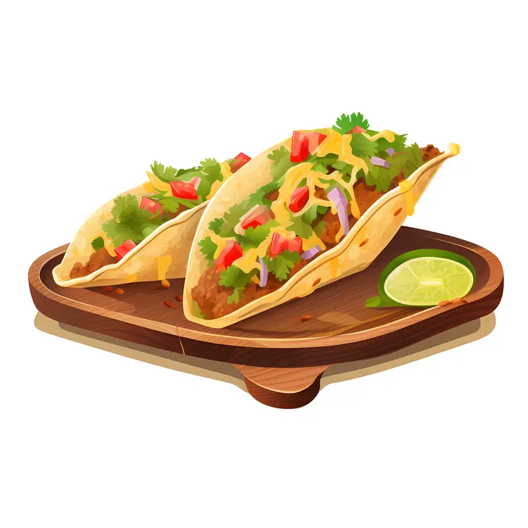 Delicious Tacos on Wooden Board