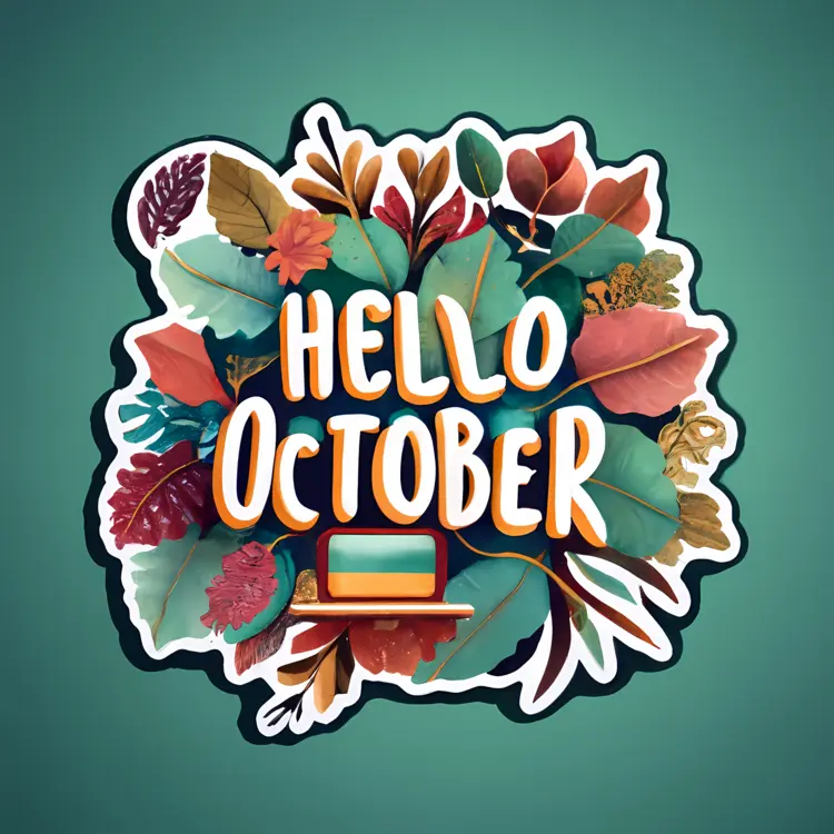 Hello October with Colorful Leaves and Flowers