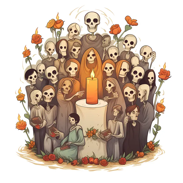 Spooky Skeletons and Candle Illustration