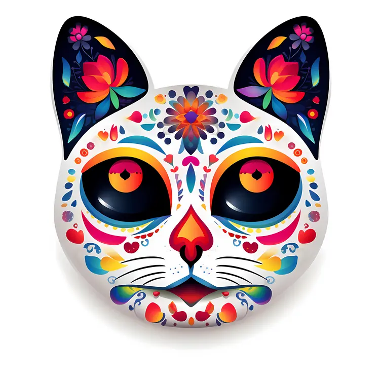 Colorful Cat Mask for Day of the Dead Celebration