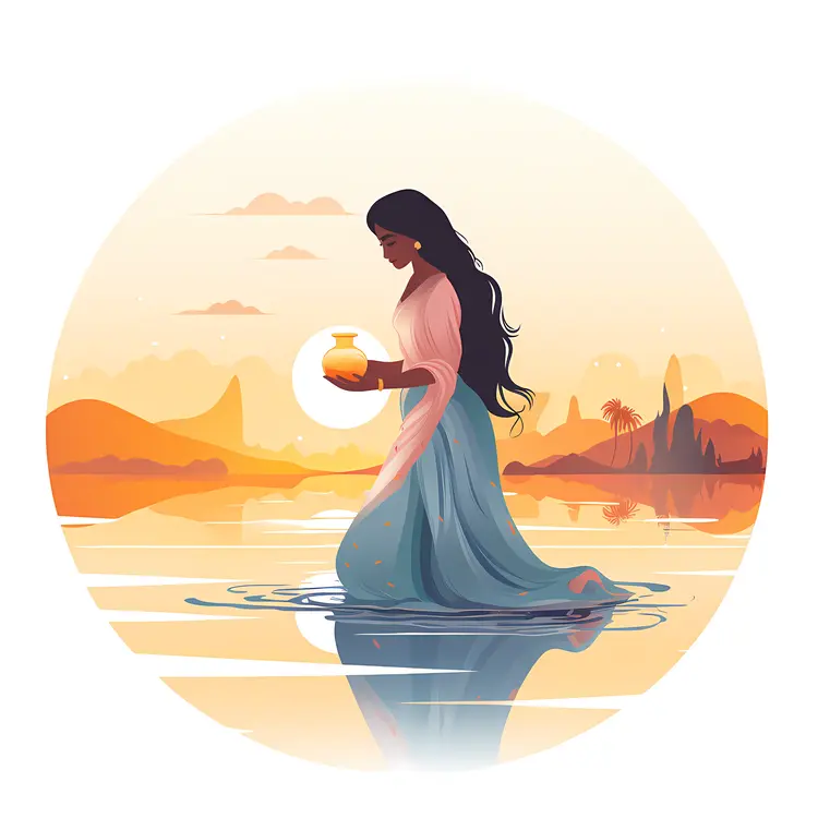 Woman with Jar at Sunset
