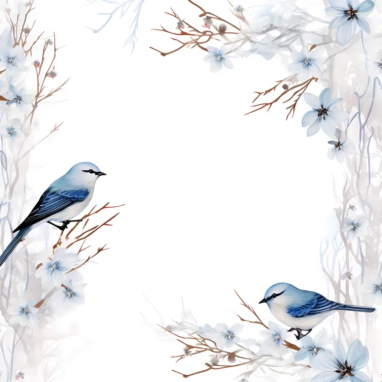 Blue Birds on Flowering Branches