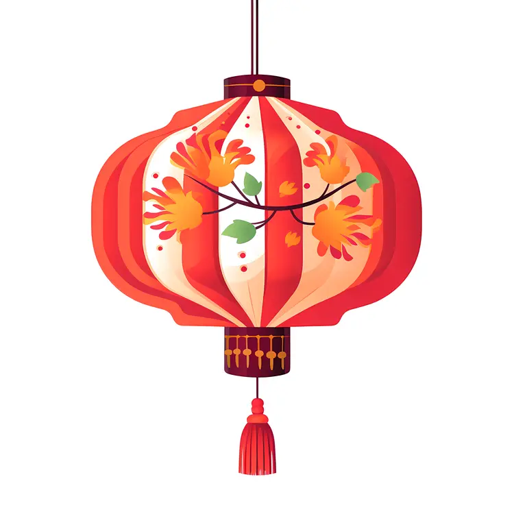 Red Chinese Lantern with Floral Design