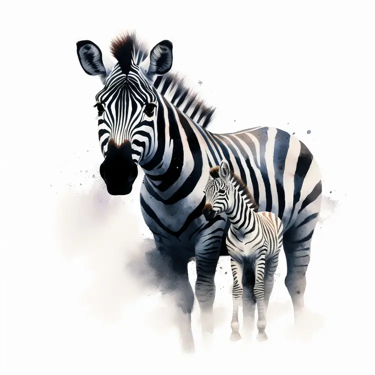 Zebra and Baby Zebra in Watercolor Art
