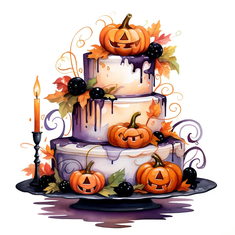 Halloween Cake with Pumpkins and Leaves