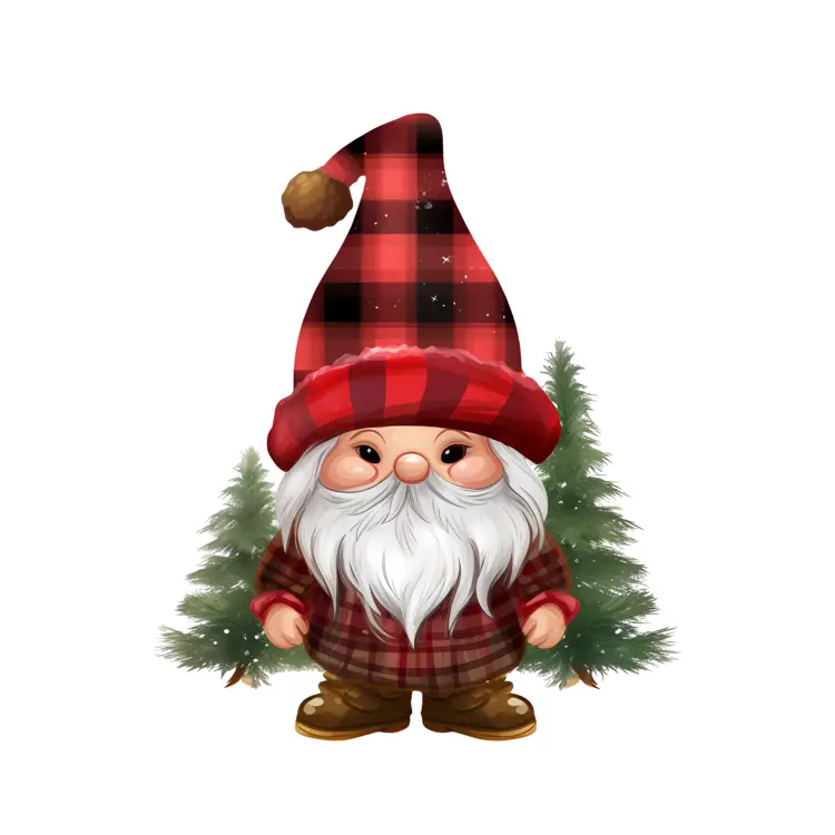 Red Plaid Gnome with Trees