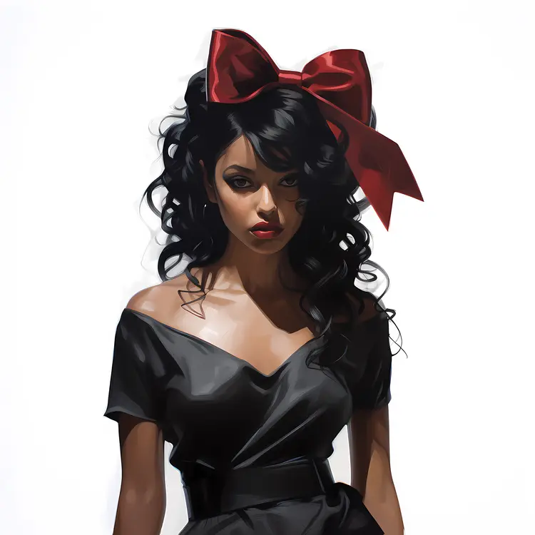 Woman with Red Bow in Hair