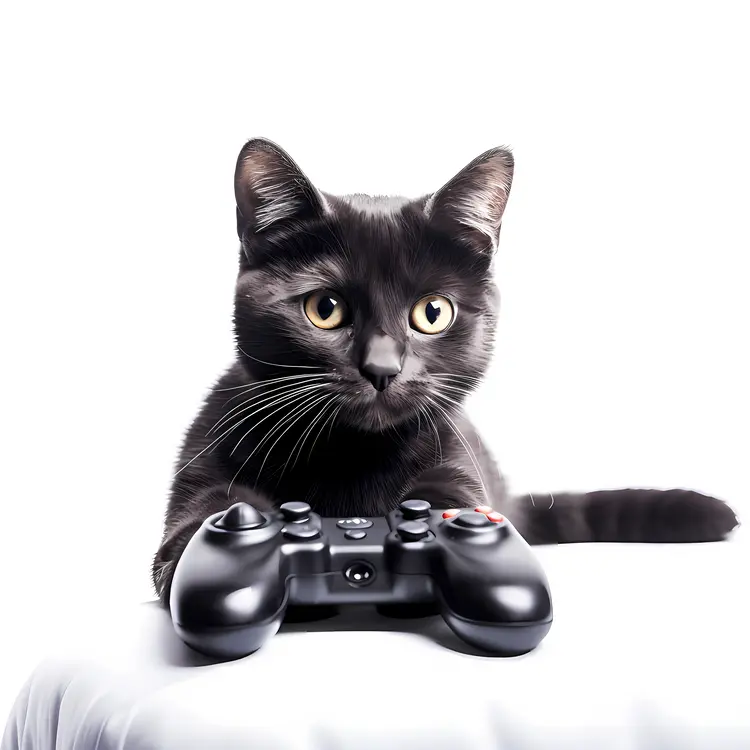 Black Cat with Game Controller