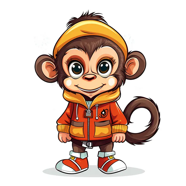 Cute Monkey in Orange Jacket