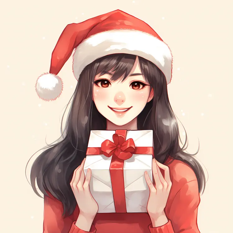 Girl Holding Christmas Gift