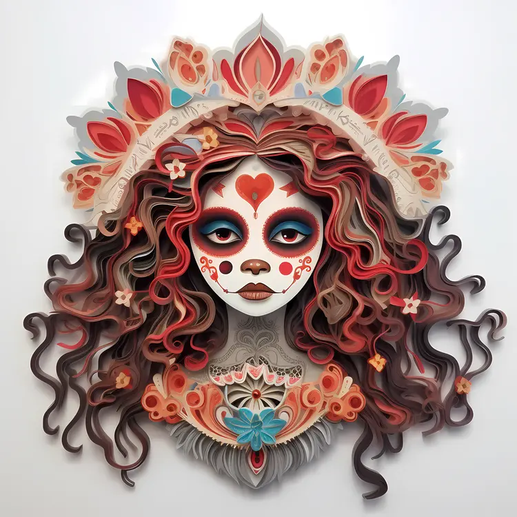 Day of the Dead Woman in Paper Art Style