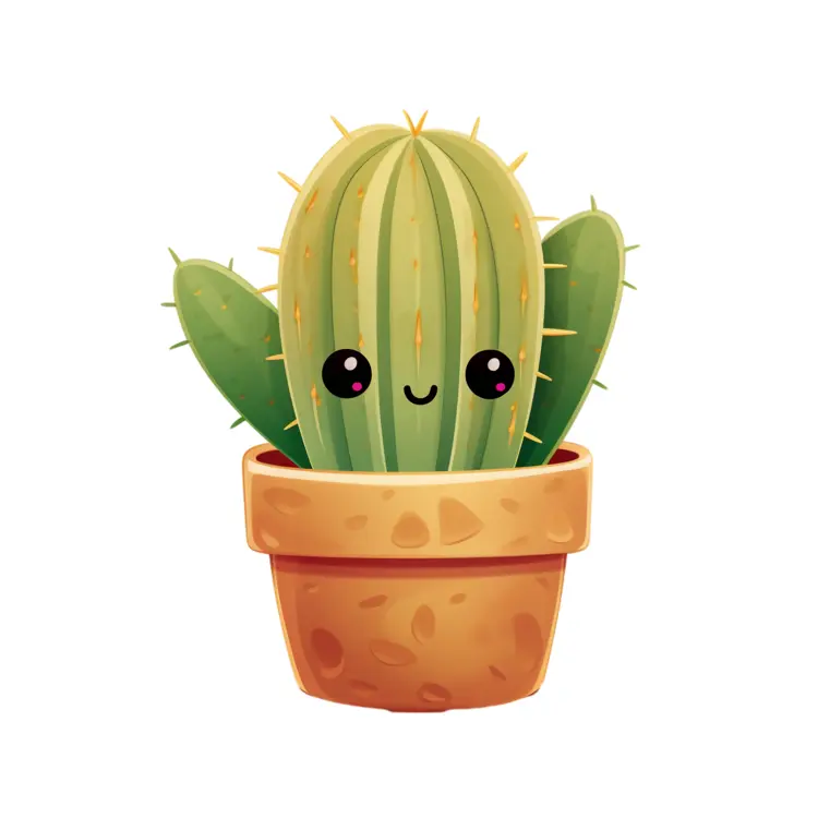Cute Cartoon Cactus in a Pot