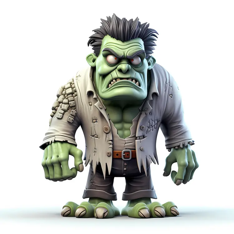 Cartoon Frankenstein Monster in Tattered Shirt