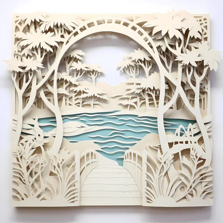 Beautiful Paper Art Landscape with Bridge and River