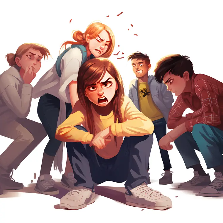 Angry Girl with Group