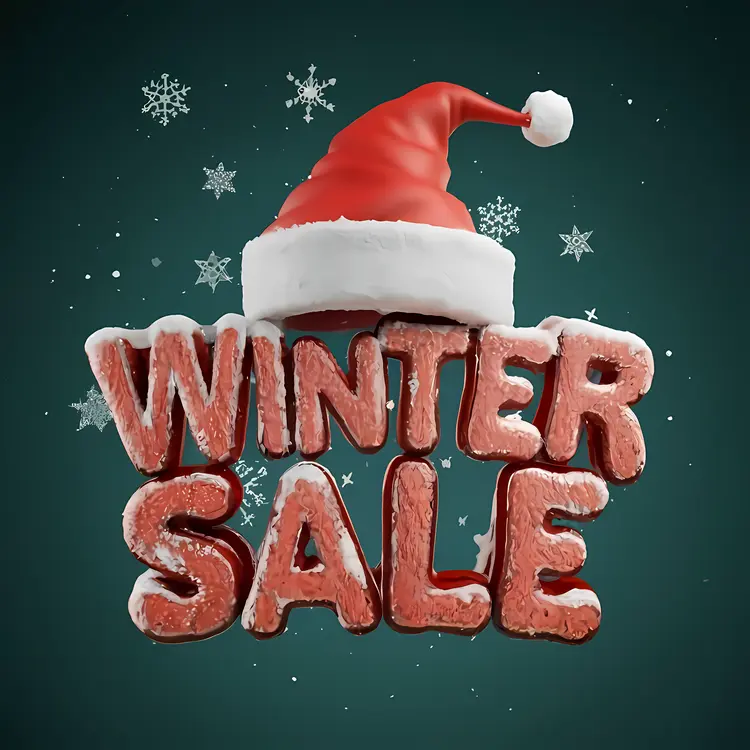 Winter Sale with Santa Hat and Snowflakes