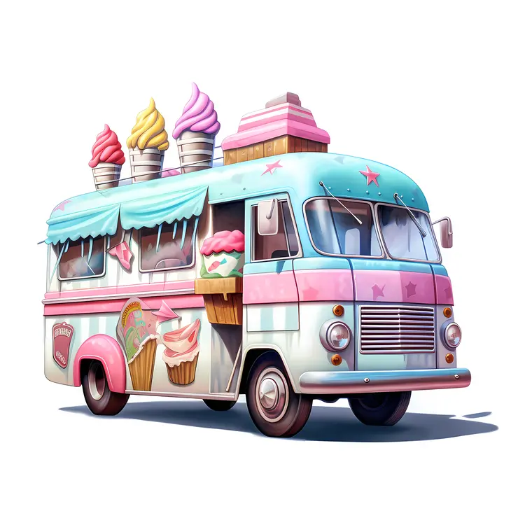 Pastel Ice Cream Truck with Cupcakes