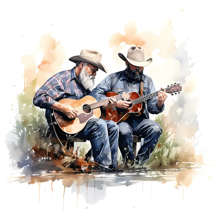 Two Men Playing Guitars Outdoors
