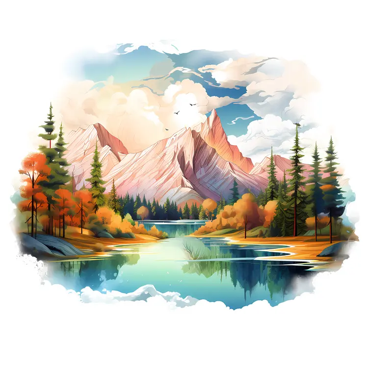 Colorful Mountain Landscape with Lake