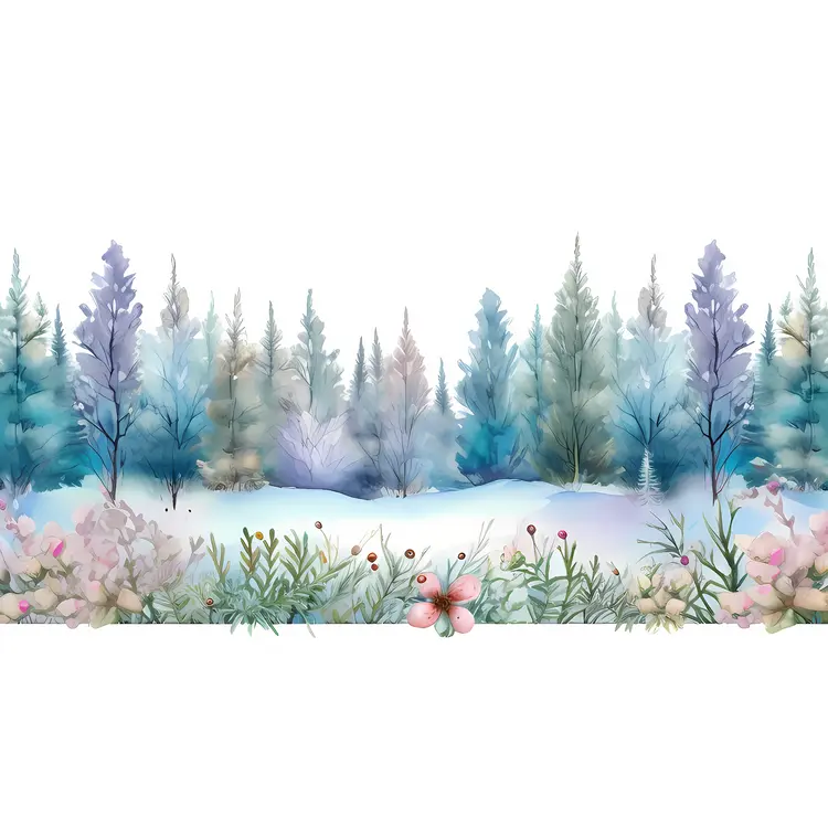 Serene Winter Forest with Colorful Trees