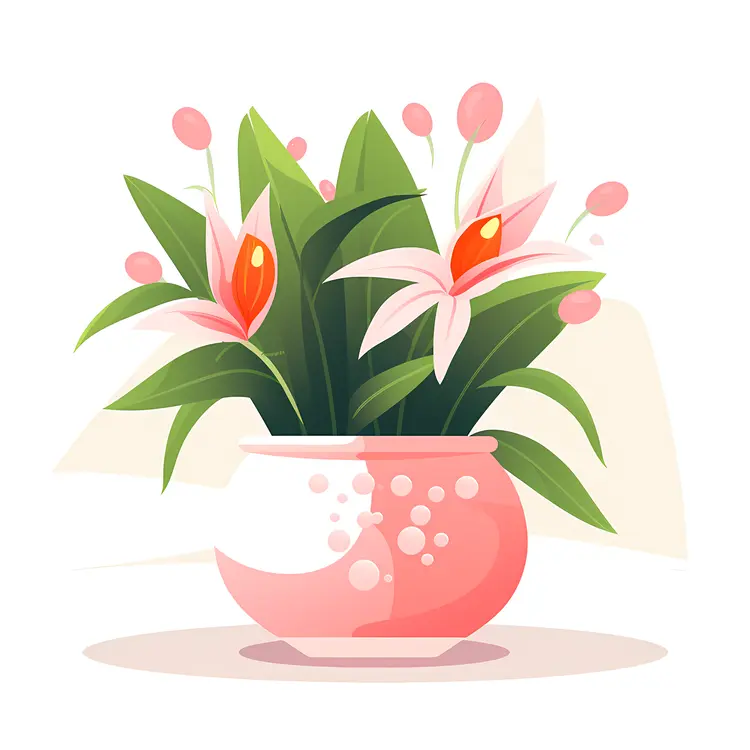 Pink Flowers in a Pot Illustration