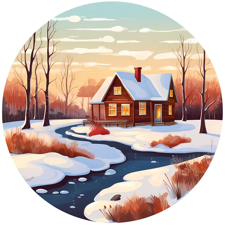 Snowy House by the River