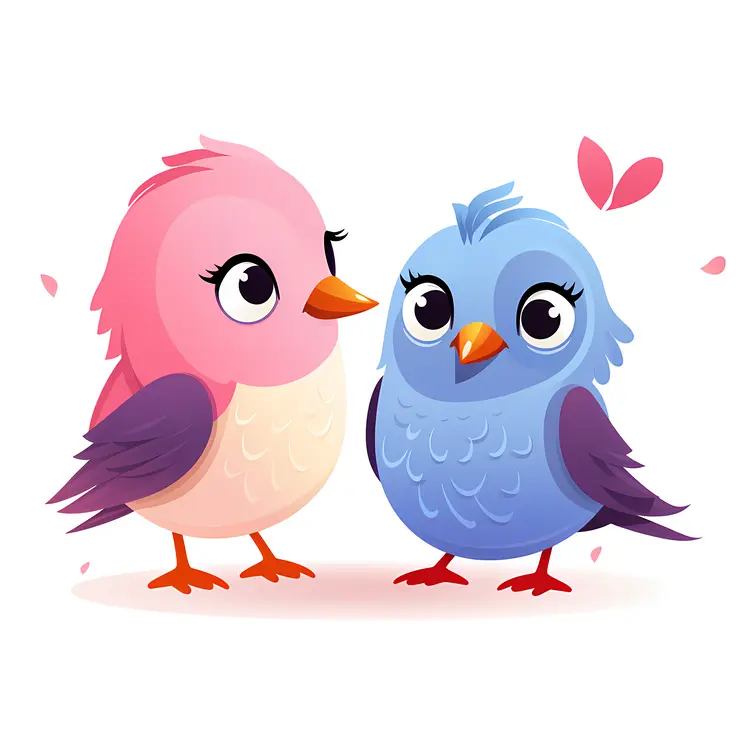 Cute Cartoon Birds in Love for Valentine's Day