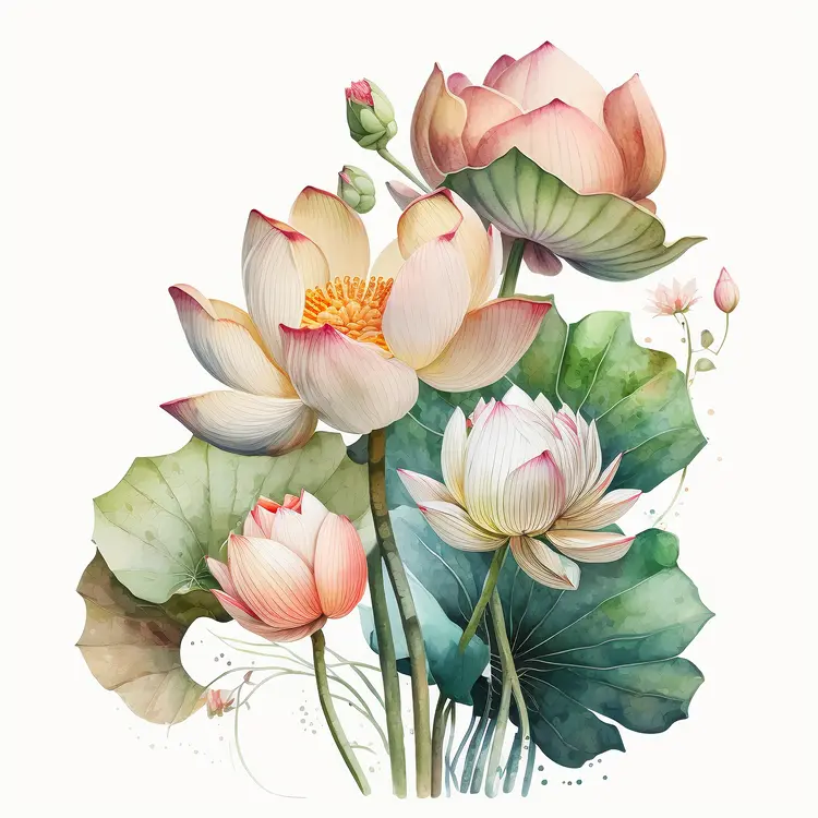Beautiful Lotus Flower Botanical Illustration