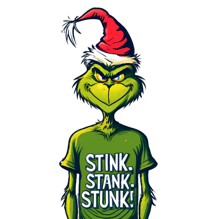 Grinch in Santa Hat with Stink Stank Stunk Shirt