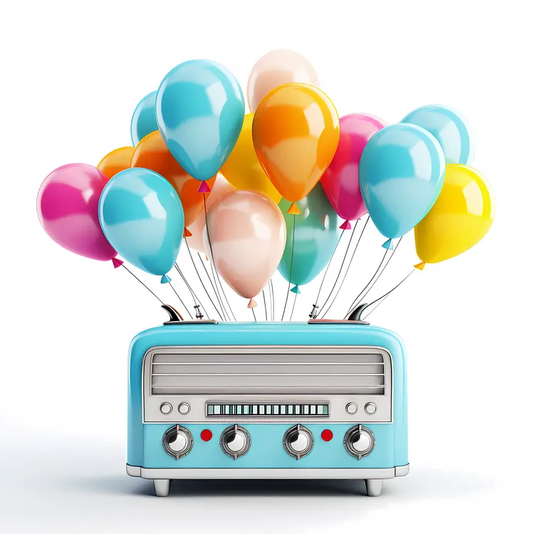 Vintage Radio with Colorful Balloons