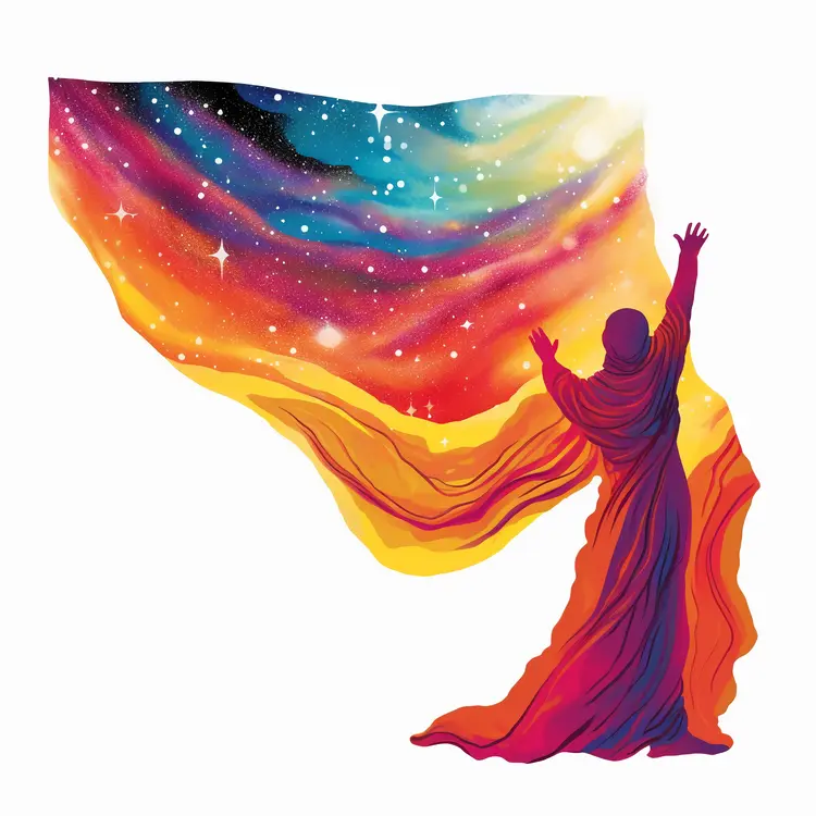 Person Holding Colorful Fabric Under Starry Sky