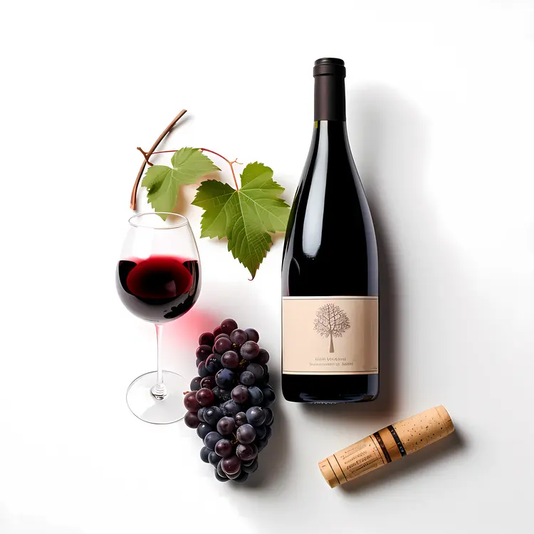 Red Wine Bottle with Glass and Grapes