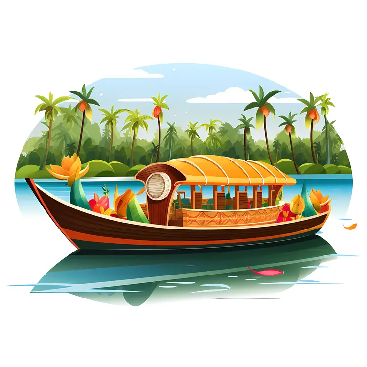 Traditional Boat with Canopy in Scenic Nature