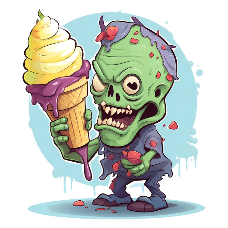Cartoon Zombie Holding Melting Ice Cream