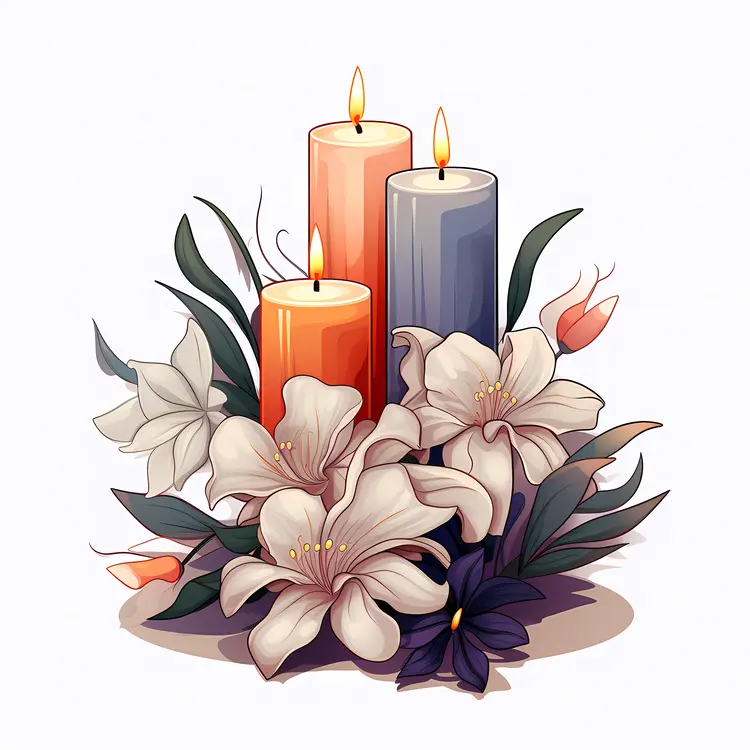 Colorful Candles with White Flowers