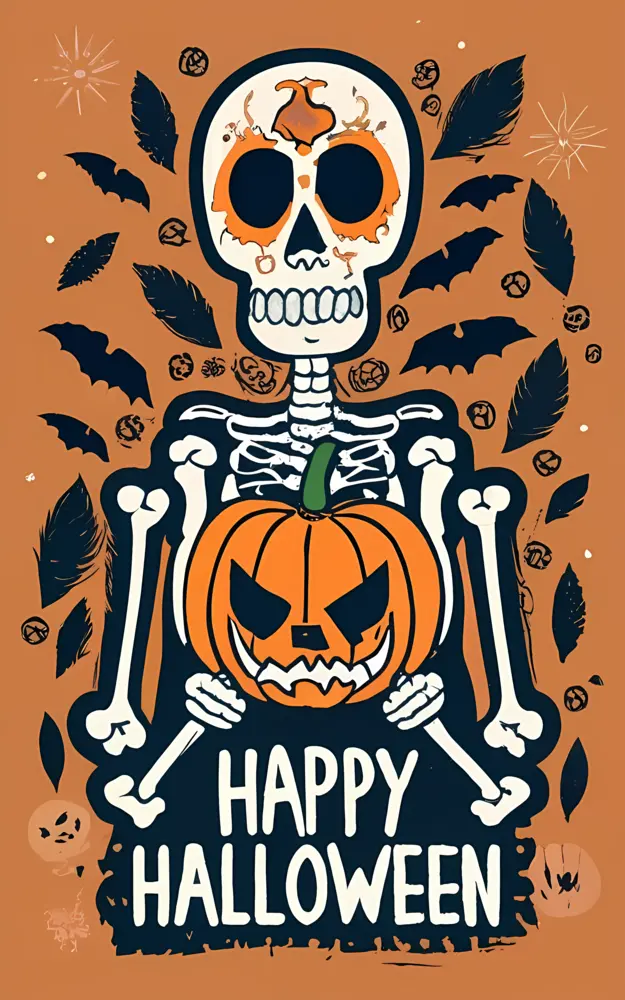 Skeleton Holding Pumpkin for Halloween